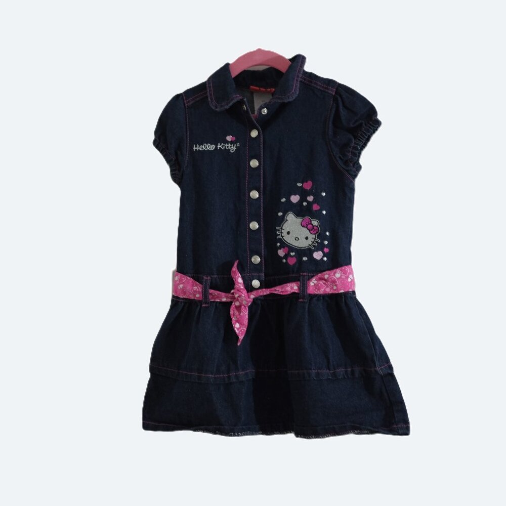 Sanrio Hello Kitty denim belted dress embroidery size 6X